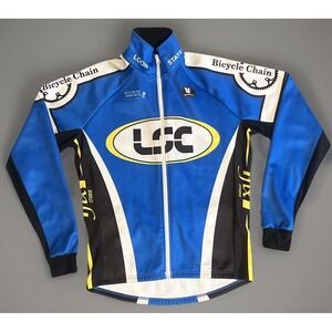 Vermarc Cycling Jacket Mens M Blue Yellow Full Zip Lined 3-Pocket Pro Style LOON